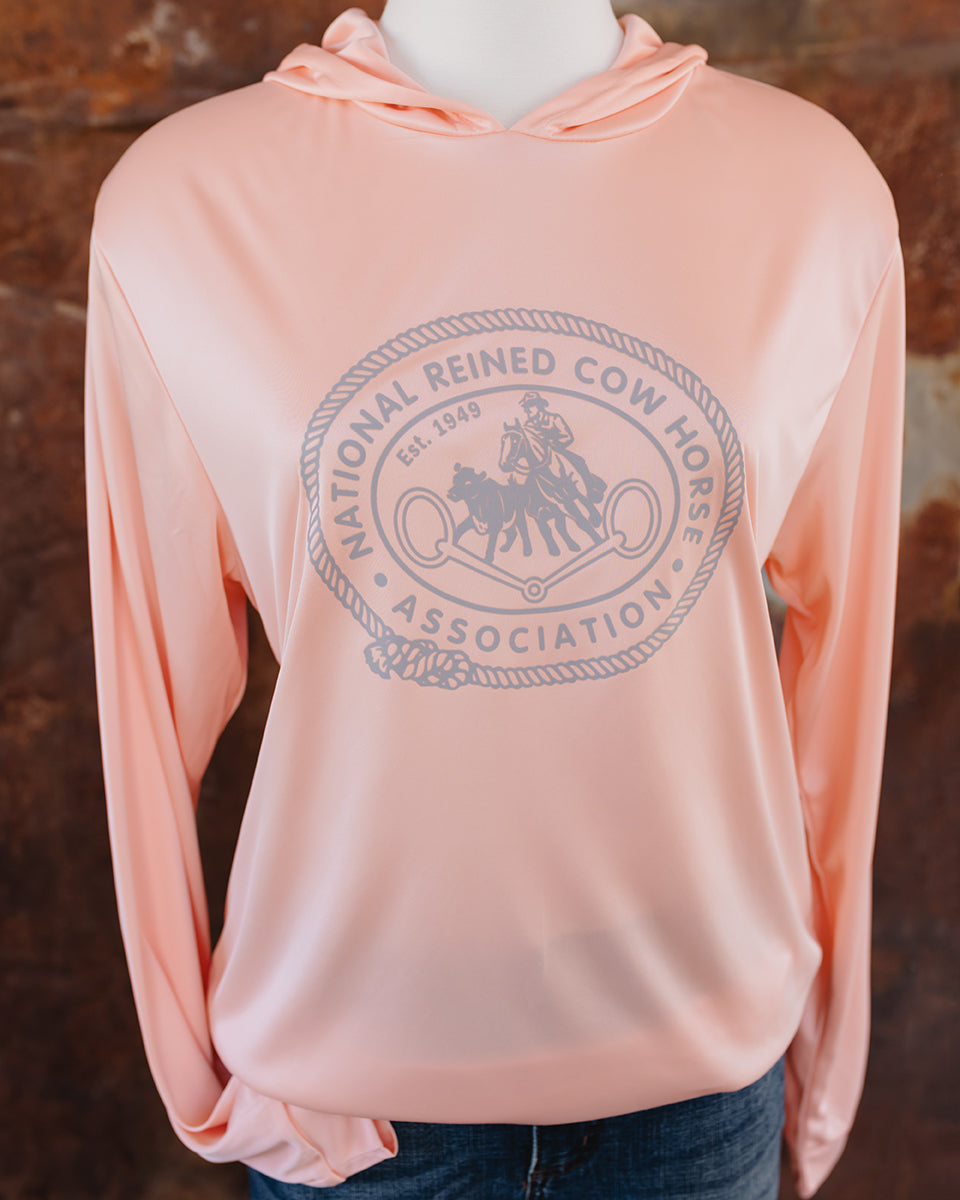 NRCHA Unisex Paragon Performance Hooded Coral Long Sleeve Tee