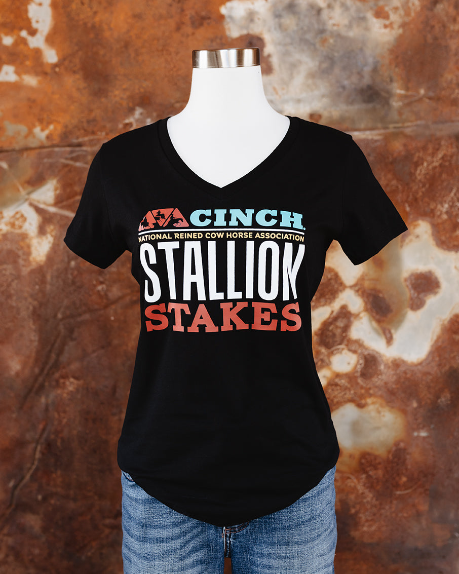NRCHA STALLION STAKES 2026 Ladies Black V-Neck T-shirt