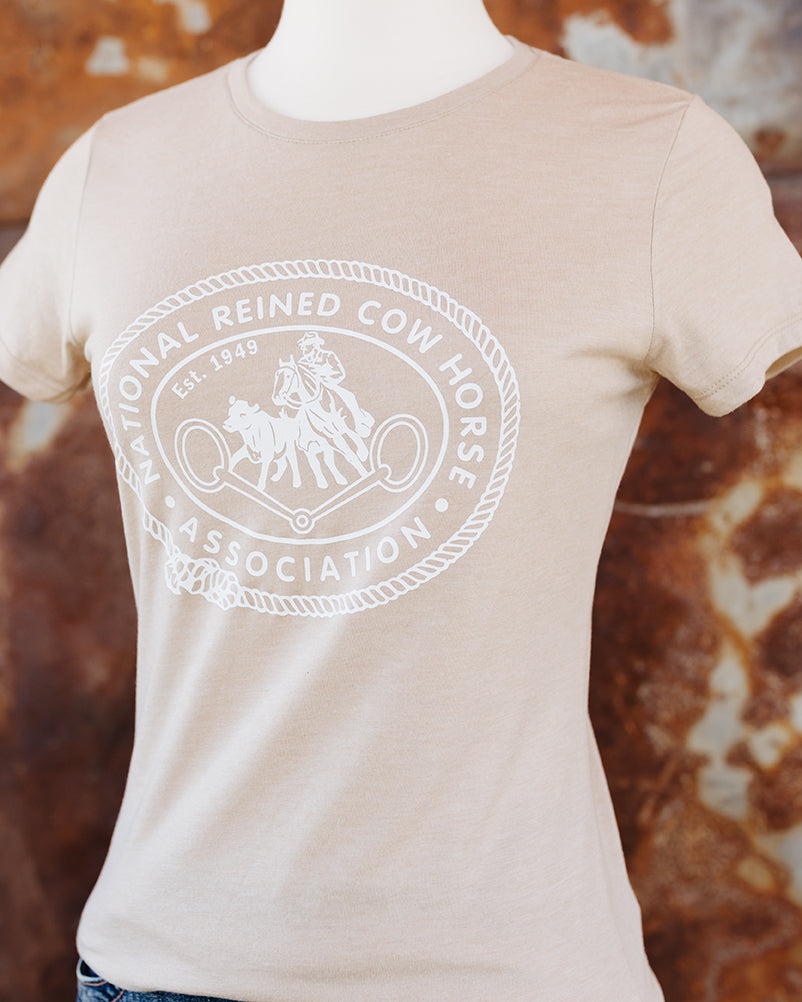 NRCHA Ladies Desert Tan Retro Logo Short Sleeve Crewneck T-shirt