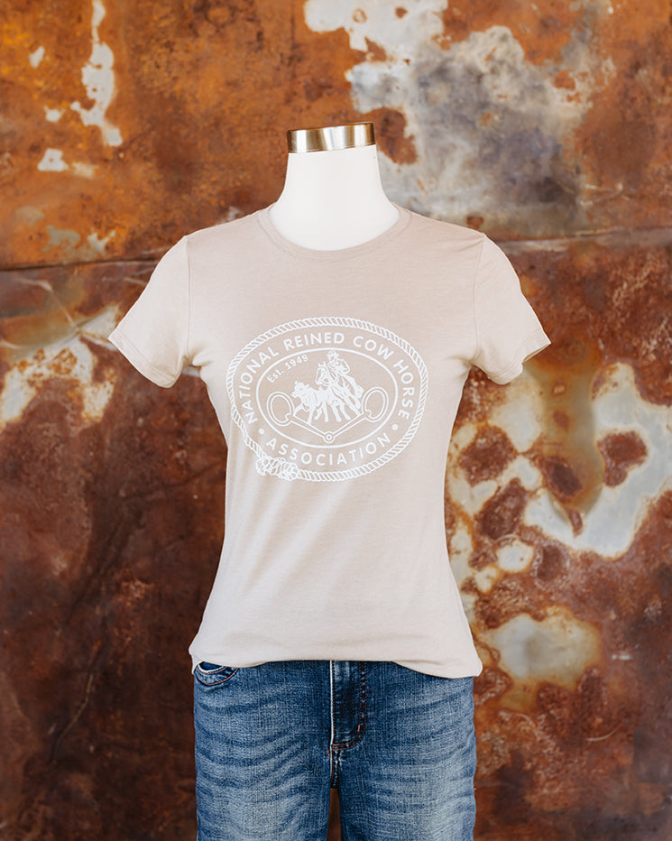 NRCHA Ladies Desert Tan Retro Logo Short Sleeve Crewneck T-shirt