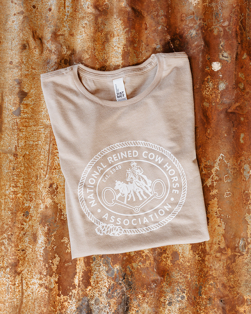 NRCHA Ladies Desert Tan Retro Logo Short Sleeve Crewneck T-shirt