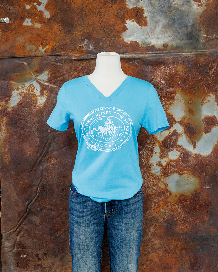 Women's Retro NRCHA Logo Turquoise V Neck
