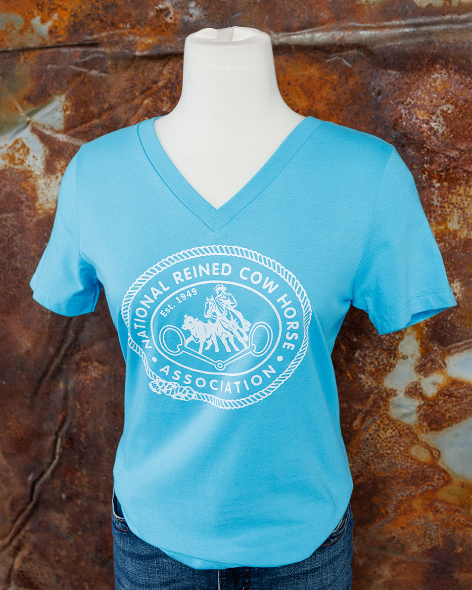 Women's Retro NRCHA Logo Turquoise V Neck