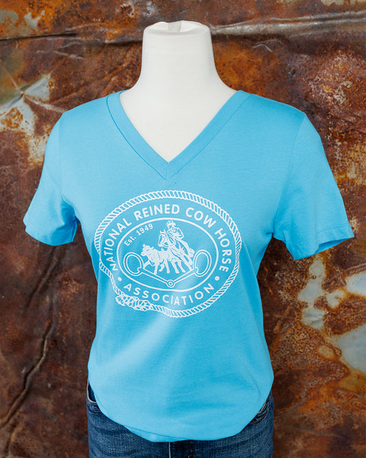 Women's Retro NRCHA Logo Turquoise V Neck