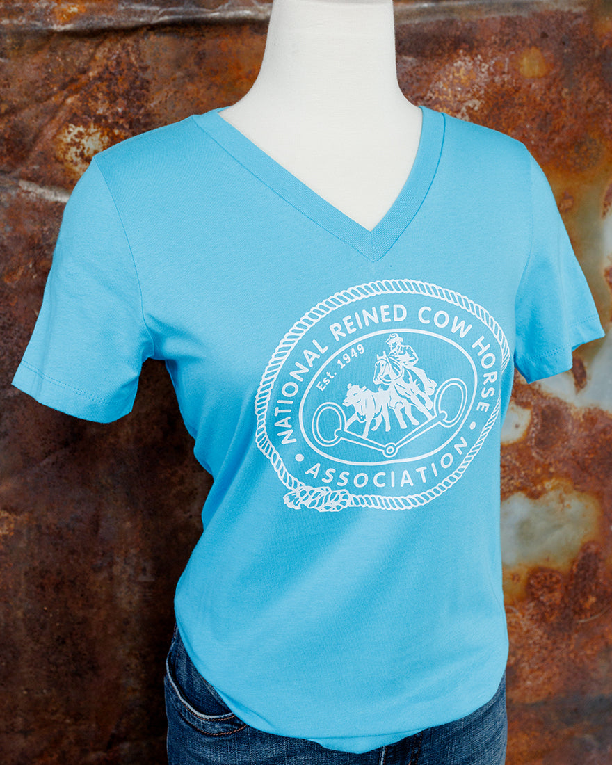 Women's Retro NRCHA Logo Turquoise V Neck