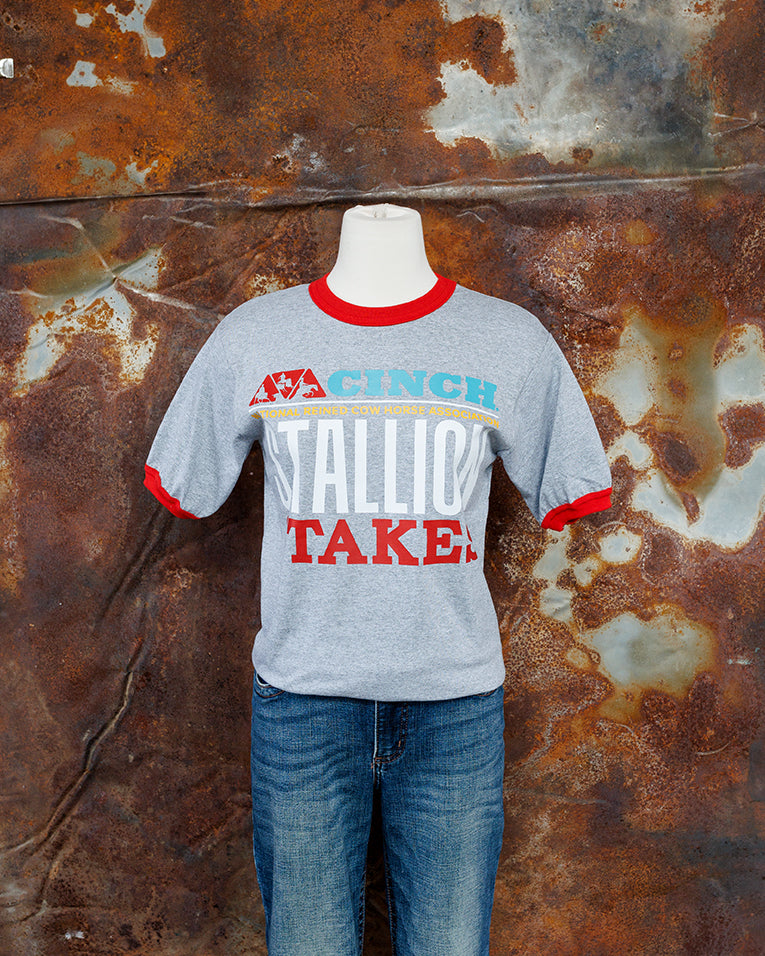 NRCHA STALLION STAKES 2026 Men's/Unisex Grey and Red Ringer Short Sleeve T-shirt