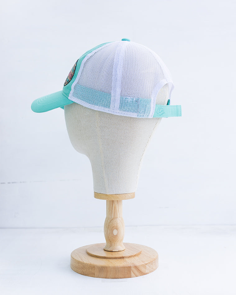 NRCHA Retro Logo Woodgrain Patch Seafoam Teal Mesh Hat