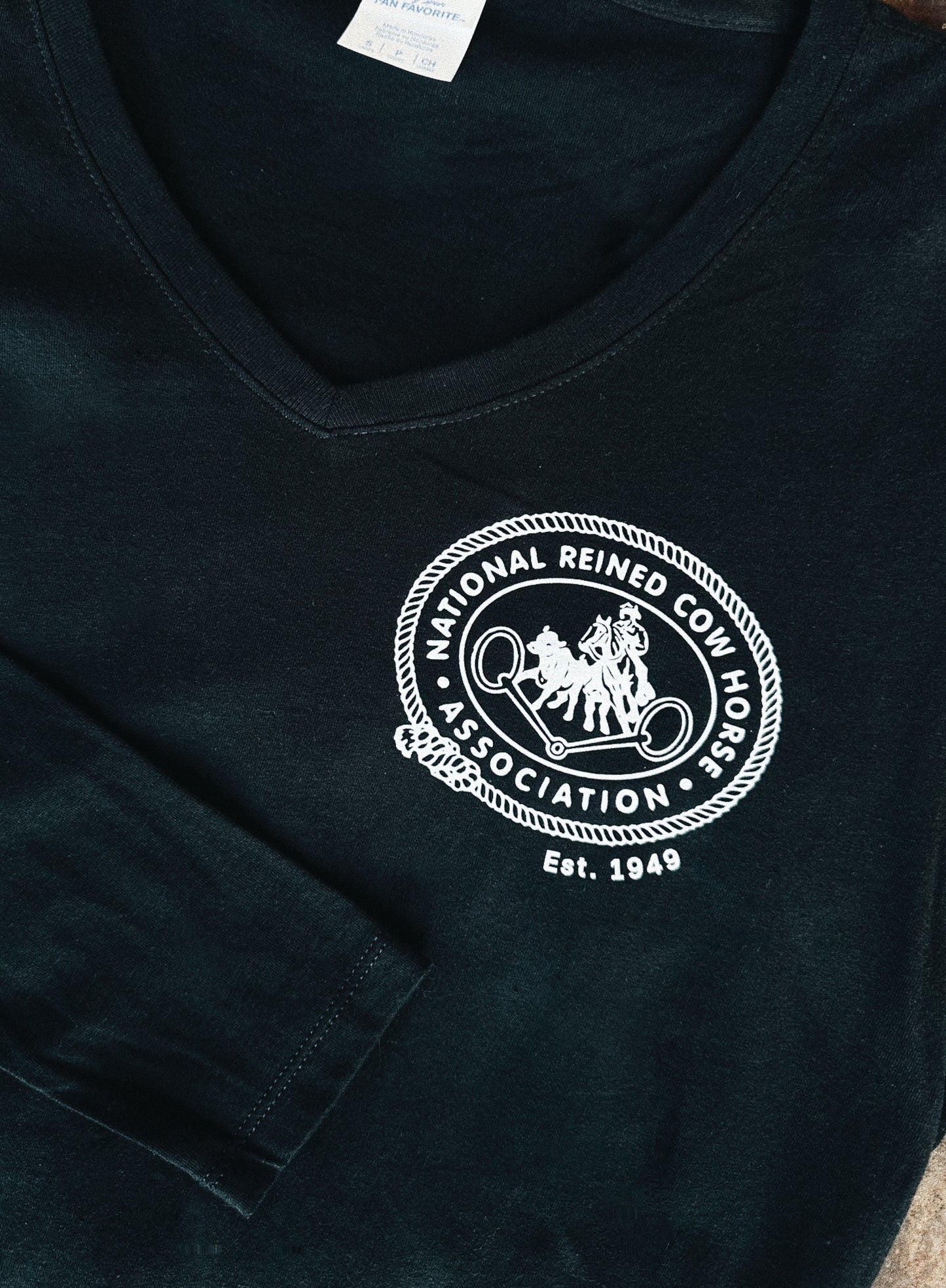 Women's NRCHA Retro Logo Black Long Sleeve V Neck