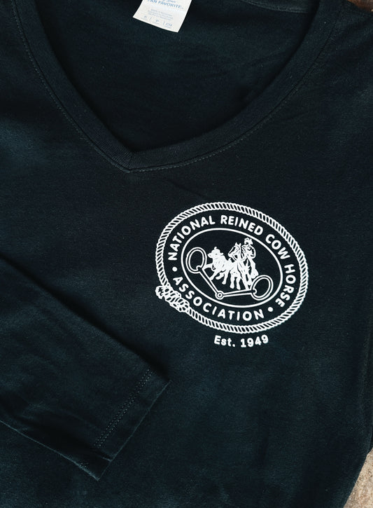 Women's NRCHA Retro Logo Black Long Sleeve V Neck