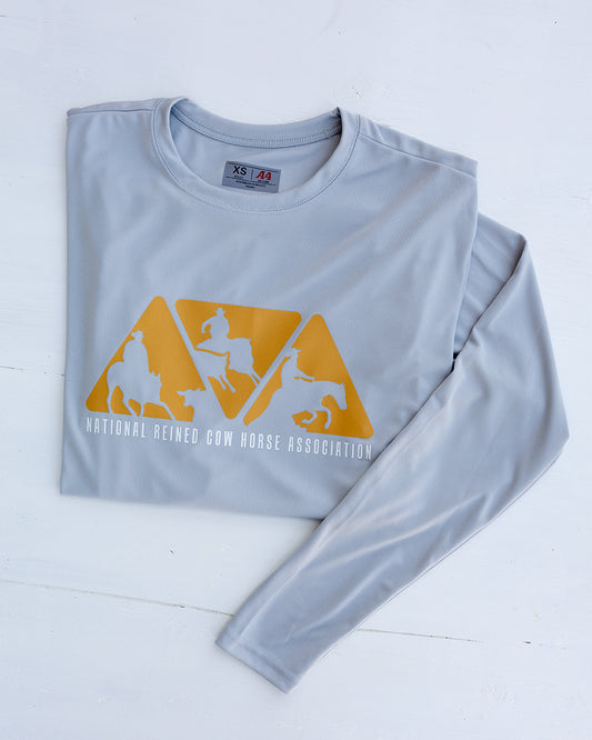 NRCHA Triangle Logo Unisex Performance Light Grey Long Sleeve Crew Neck Tee