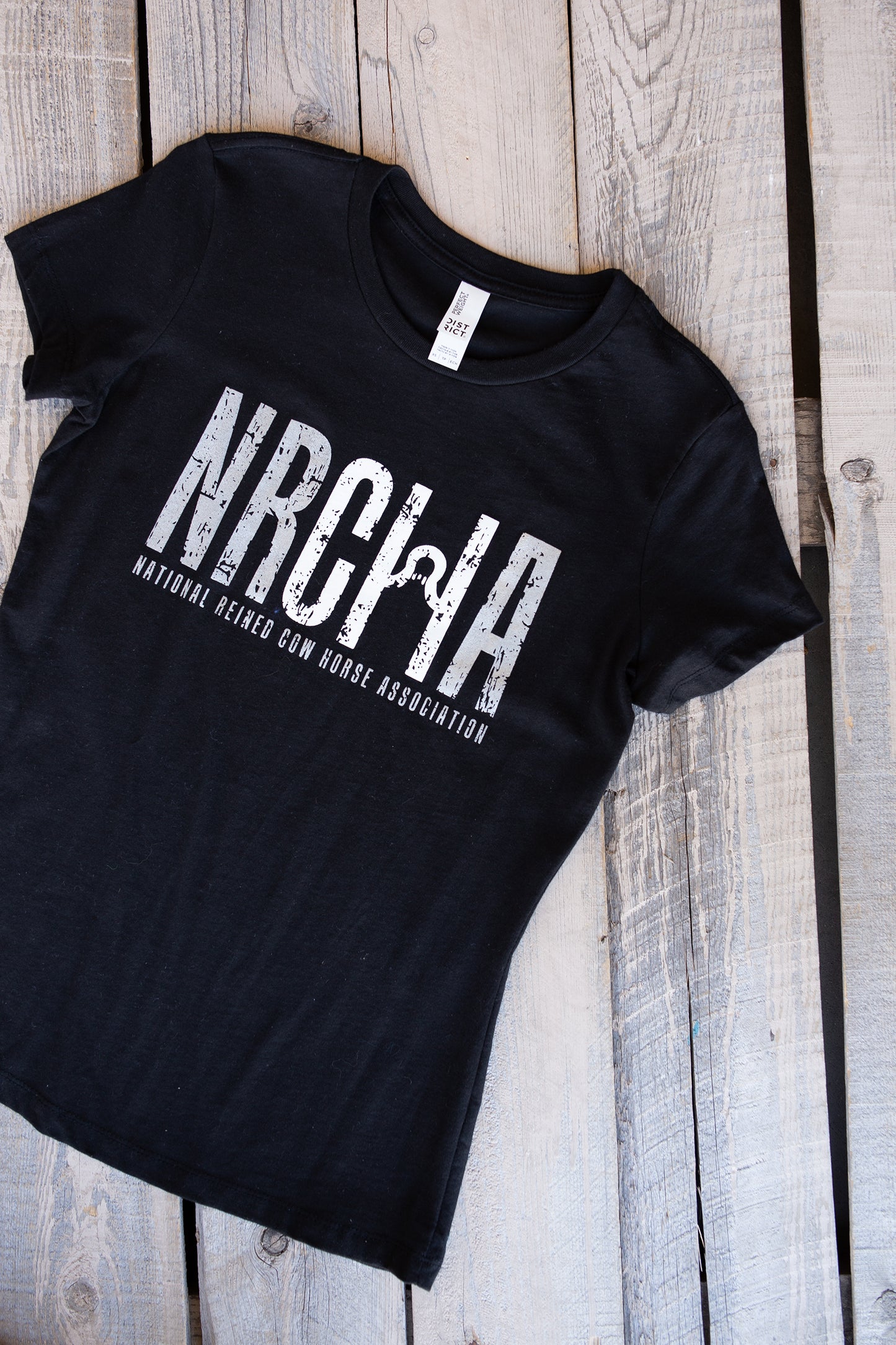 Women's NRCHA Distressed Logo Black Crew Neck T-Shirt